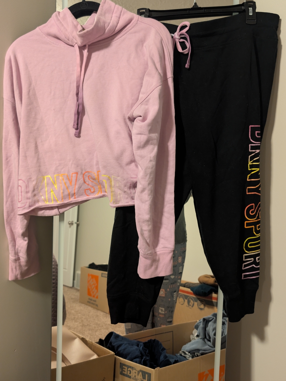 DKNY Pink Cropped Hoodie with Black Logo Joggers